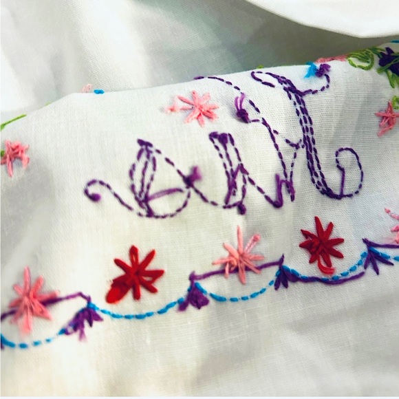 NWOT Vtg pair Hand Embroidered Standard Pillow Cases “ His & Hers” - Picture 7 of 7